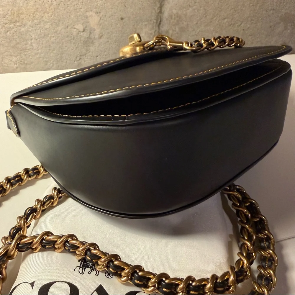 COACH 1941 Turnlock Saddle Crossbody Bag in Black Leather & Metal Braided Strap - Picture 10 of 14